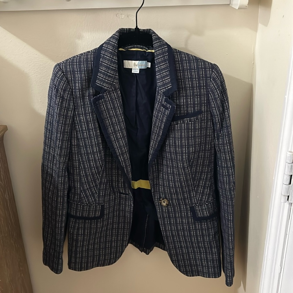 Boden Checked Blue and White Cotton Blazer